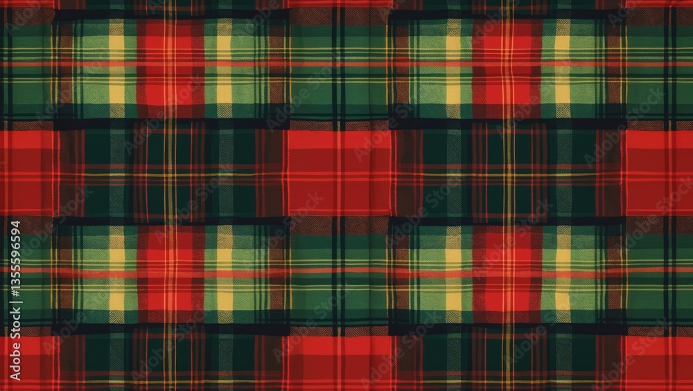 Christmas Tartan Plaid Continuous Pattern Checkered Fabric. Style background for textile decorations. Top view of Red, Green, Yellow, and Black empty tablecloth texture. Christmas Tartan Plaid Continuous Pattern Checkered Fabric. Style background for textile decorations. Top view of Red, Green, Yellow, and Black empty tablecloth texture.
