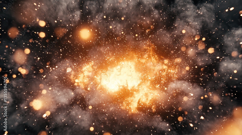 Naklejka premium Industrial welding scene with intense heat glow and sparks against a steel-gray-and-gold gradient.