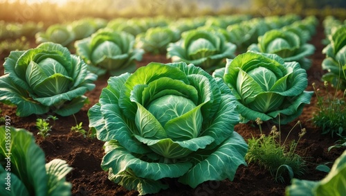 Cabbage garden utilizing organic fertilization, ensuring it is free from pesticides and harmful chemical fertilizers.