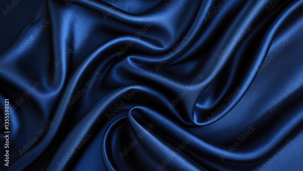 Fototapeta premium Elegant abstract background in black dark navy blue for design. Silk satin fabric with attractive folds. Beautiful backdrop featuring wavy lines.