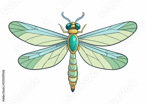 Dragonfly Illustration: A stylized illustration of a dragonfly with delicate, transparent wings, showcasing its intricate details and vibrant colors.