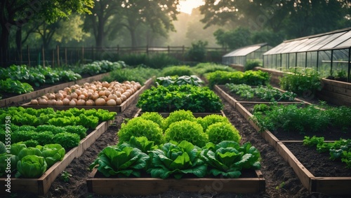 Beds in kitchen garden featuring various vegetables