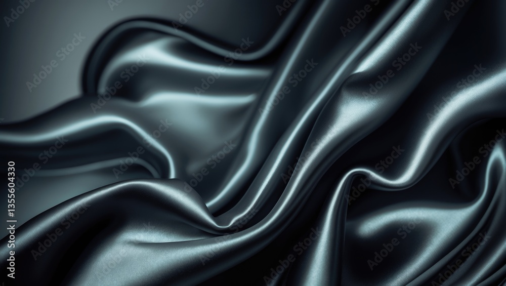 Fototapeta premium Black gray satin dark fabric texture luxurious shiny abstract silk cloth background with beautiful soft waves and blur patterns.