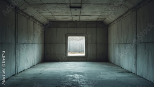 An unoccupied concrete bomb shelter, a nuclear fallout shelter constructed beneath the home. Inside a subterranean bomb shelter or bunker.