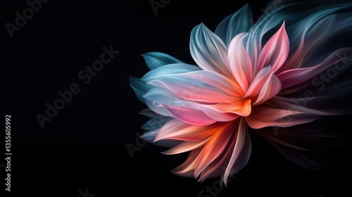 Captivating abstract floral composition featuring a magnificent display of layered textured pink and blue petals against a dark moody backdrop  This image radiates a sense of elegance beauty