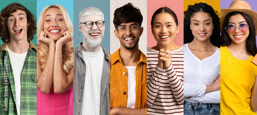 Fotografi A lively collage showcases a multiethnic group of happy people expressing joy
