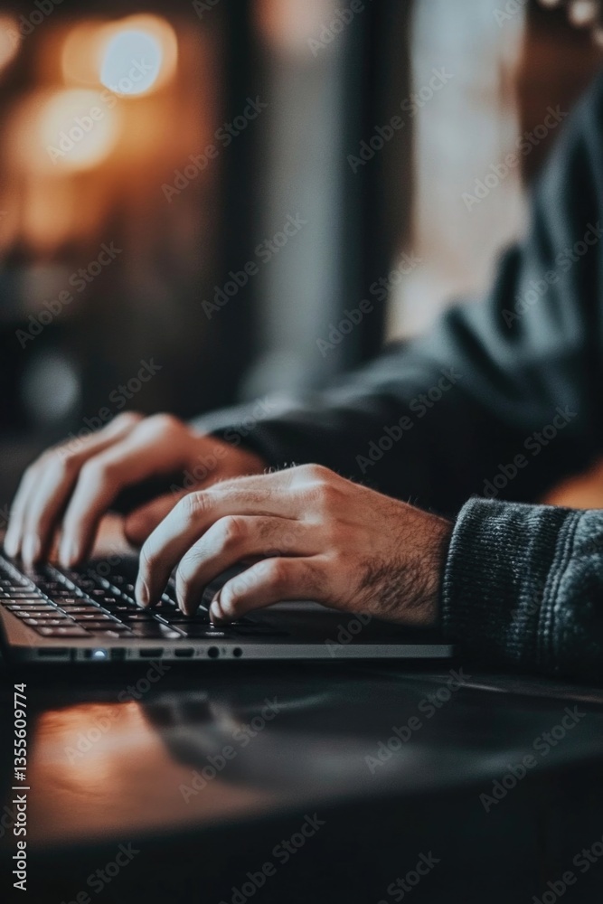 Hands hovering above a laptop, prepared to write and bring ideas to life. Hands hovering above a laptop, prepared to write and bring ideas to life.