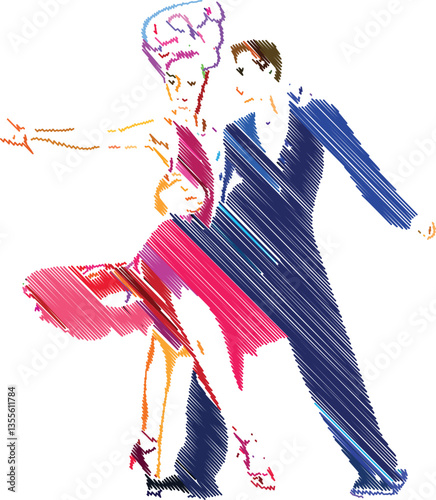 Elegant Dance Couple in Artistic Scribble Style