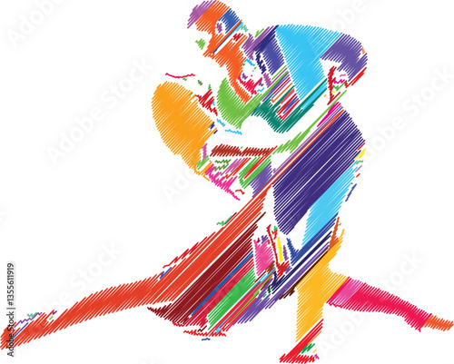 Elegant Dance Couple in Artistic Scribble Style