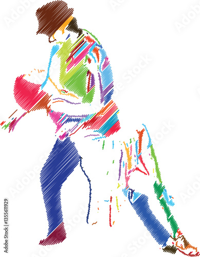 Elegant Dance Couple in Artistic Scribble Style