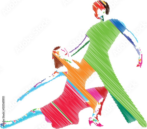 Elegant Dance Couple in Artistic Scribble Style