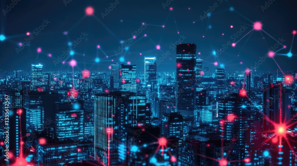 Obraz premium Tech-driven real estate development incorporating digital infrastructure and IoT-connected buildings.