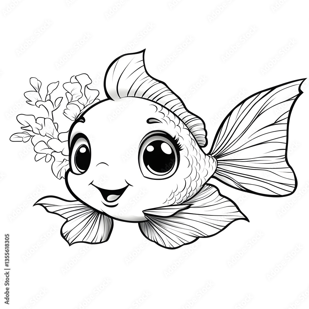 Fototapeta premium Very simple cute baby goldfish illustration, generation AI 