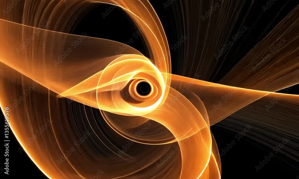 Abstract design of glowing, curving, interwoven lines on a deep black background