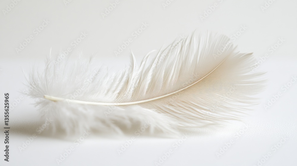 Obraz premium A high-key photograph of a delicate feather softly resting on a white surface