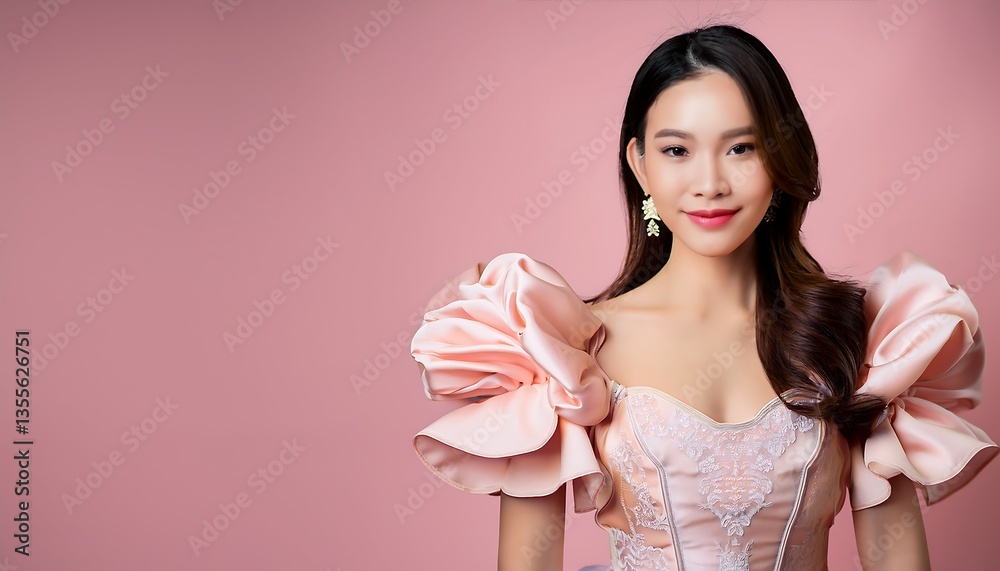 Chic Rococo-Inspired Portrait of a Stylish Young Woman in Party Dress Chic Rococo-Inspired Portrait of a Stylish Young Woman in Party Dress