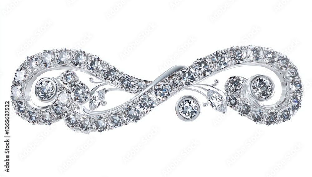 Obraz premium Ornate diamond brooch, elegant design, jewelry accessory, isolated on white