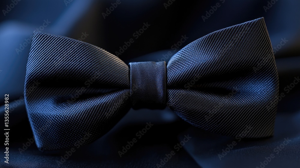 A neatly arranged black bow tie with a classic tuxedo suit on a dark background A neatly arranged black bow tie with a classic tuxedo suit on a dark background