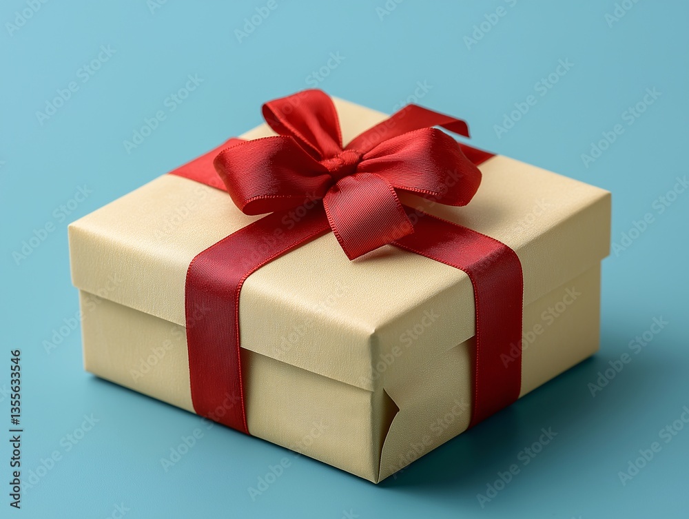 Obraz premium Elegant Gift Box with Red Ribbon: Celebrate with Decorative Packaging & Stylish Presentation