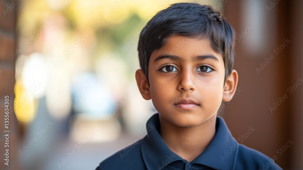 Portrait of a Young Boy with a Serious Expression in a Bright Outdoor Environment Portrait of a Young Boy with a Serious Expression in a Bright Outdoor Environment