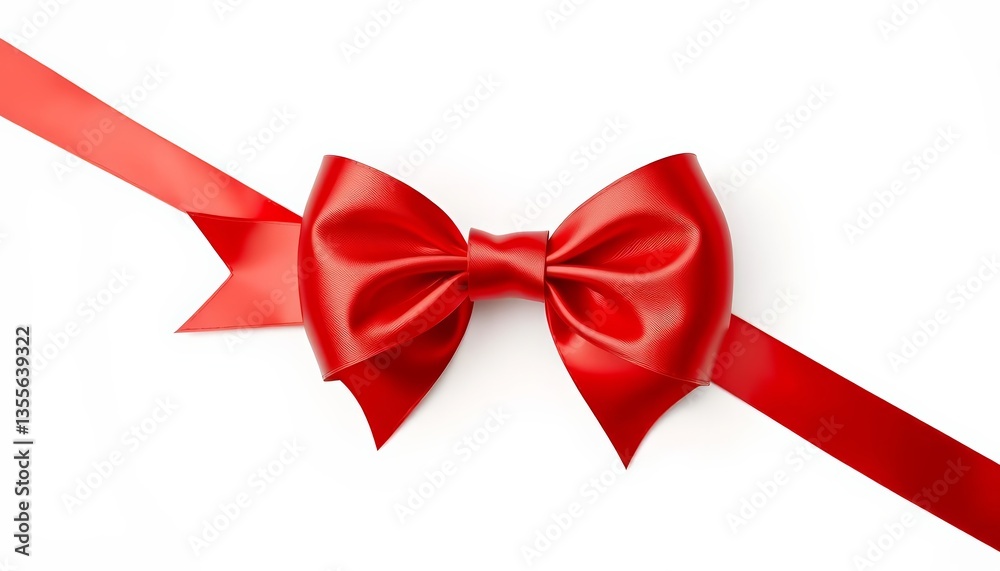 Shiny red ribbon bow, isolated on white, perfect for holiday designs, overlay, clipping path Shiny red ribbon bow, isolated on white, perfect for holiday designs, overlay, clipping path