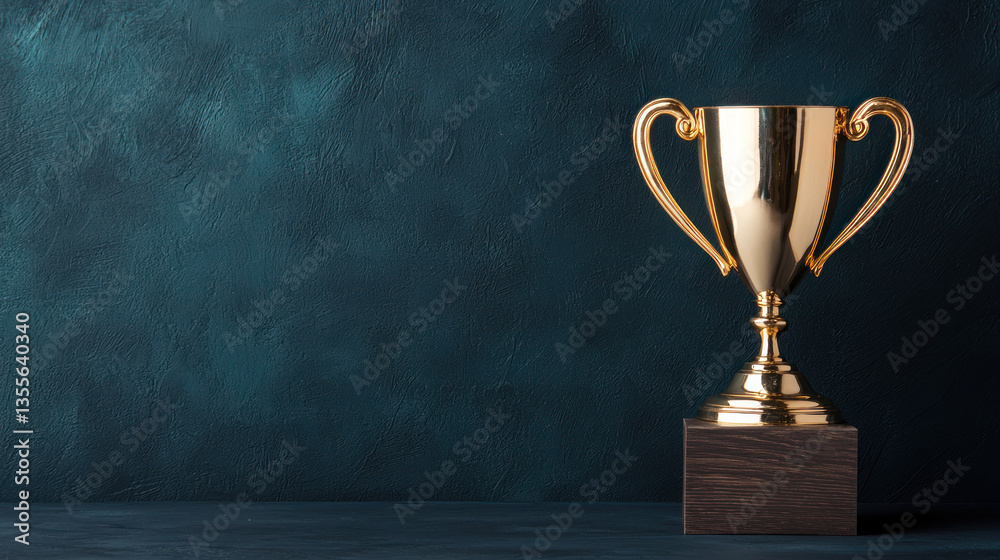 Shiny gold trophy on dark background symbolizes victory and achievement, perfect for celebrating success