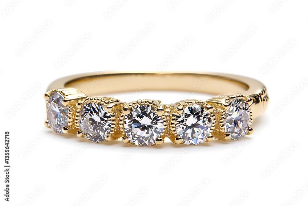 A gold band with five diamonds on it A gold band with five diamonds on it