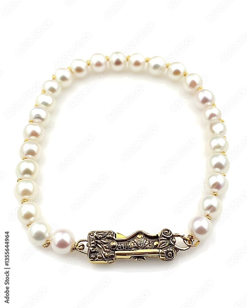 Obraz premium A gold and white pearl necklace with a gold clasp