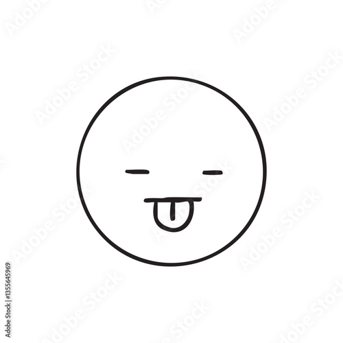 シンプルな手描きの嫌がる舌出し顔文字のモノクロイラスト