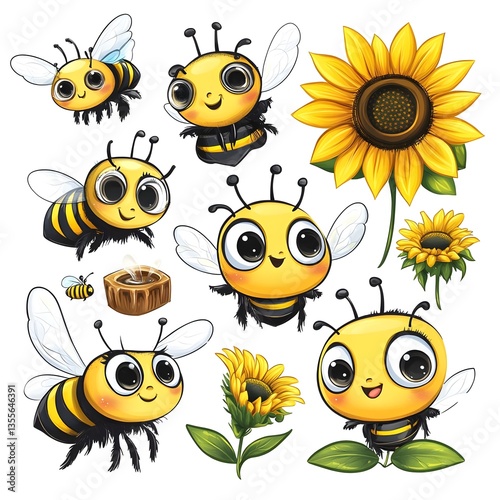 Bee character sheet for stickers
