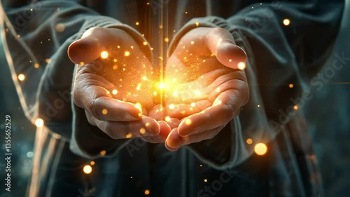 Illuminated Hands: An ethereal image of hands cradling glowing particles, symbolizing creation, inspiration, and the power within.