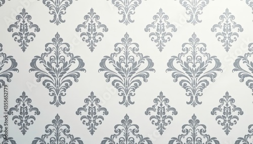 Subtle grey damask pattern with a repeating motif , damask, monochrome