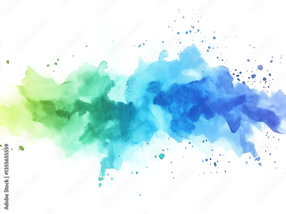 Obraz premium Watercolor teal blue-green cloud with soft brush strokes on a white background