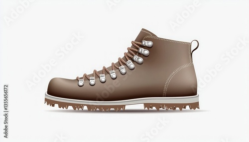 A detailed illustration of a sturdy brown hiking boot, designed for outdoor adventures with rugged soles for optimal traction.