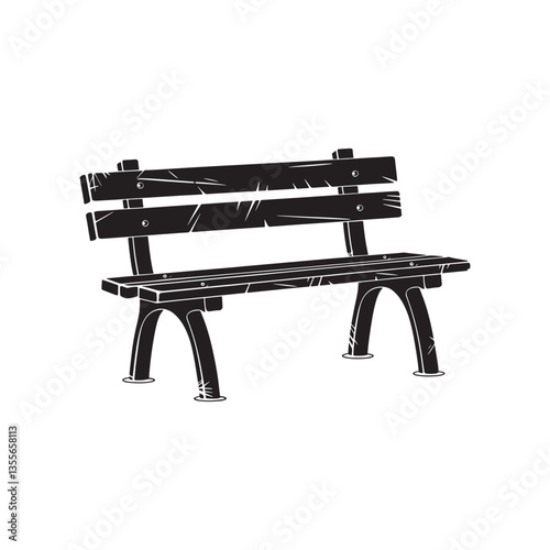 An isolated wooden park bench, brown and empty, offers a place to sit and relax