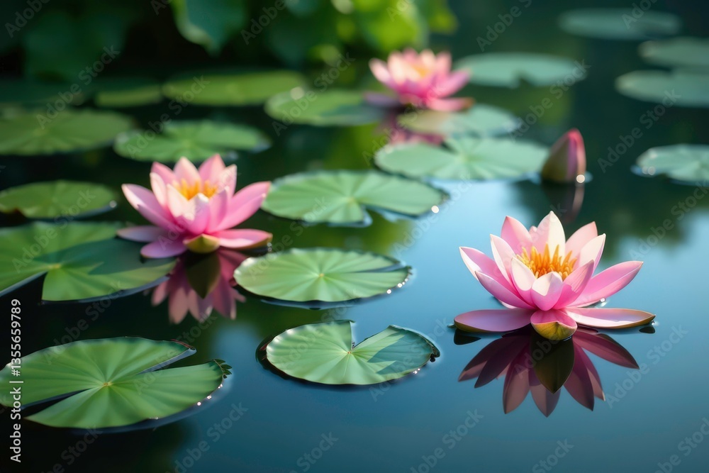 Water lilies bloom on serene lake surface, creating a natural floral pattern , freshwater, artwork, bloom Water lilies bloom on serene lake surface, creating a natural floral pattern , freshwater, artwork, bloom