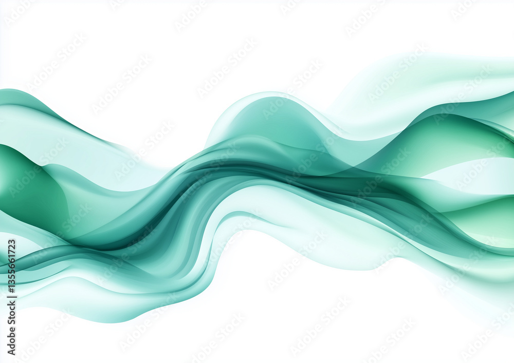 Fototapeta premium Watercolor teal and blue-green clip art with soft brush strokes on white background