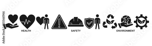 HSE banner web icon vector illustration for Health Safety Environment in the corporate occupational safety and health