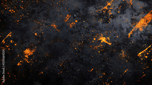 Dark grainy poster background, glowing orange black abstract design, noise texture banner with copy space