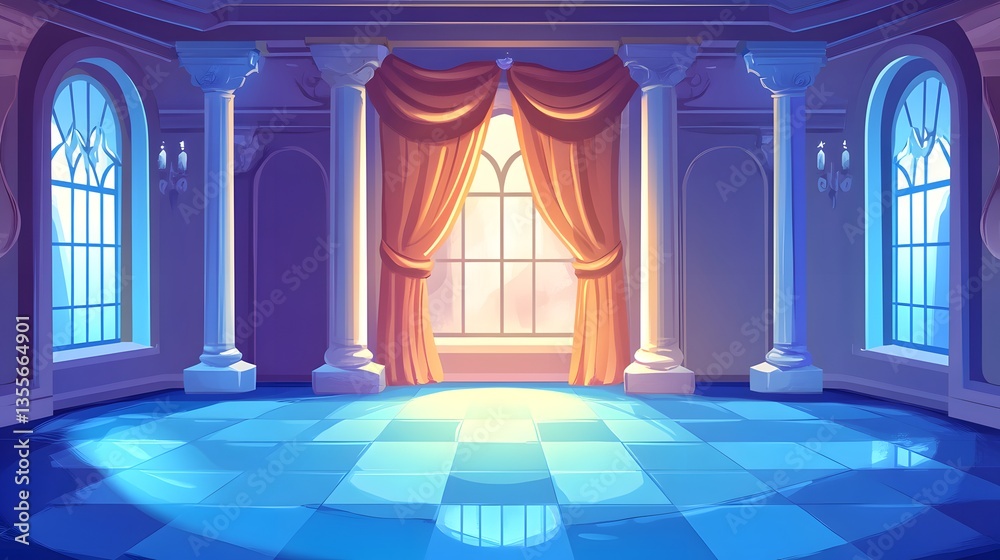 Fototapeta premium Regal Castle Royal Ballroom Interior Cartoon Background for Projects