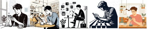 young man using smartphone in cafe