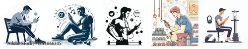 young man using smartphone while exercising