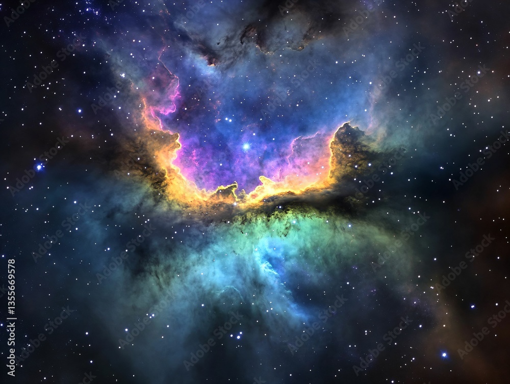 Obraz premium Colorful Nebula Amidst Stars in Deep Space with Vibrant Colors