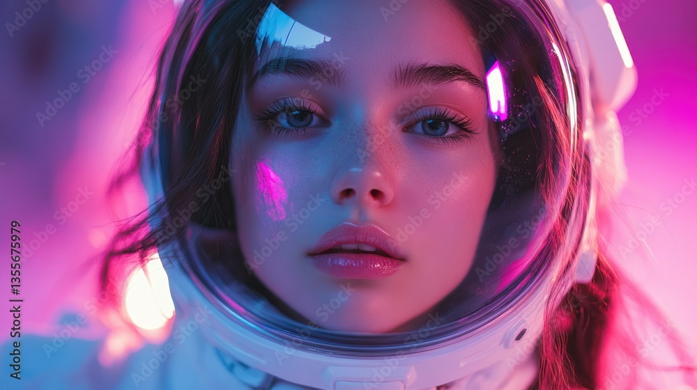 Astronaut Girl Neon Portrait: A Futuristic Vision Astronaut Girl Neon Portrait: A Futuristic Vision