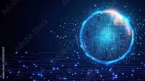 Futuristic Digital Globe with Circuit Patterns and Blue Glow Effects