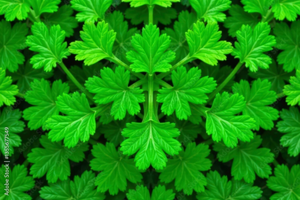 Close-up of parsley leaves creating a repeating geometric pattern , shape, food, line Close-up of parsley leaves creating a repeating geometric pattern , shape, food, line
