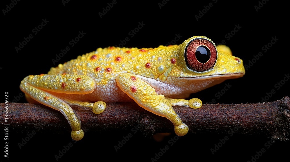 Obraz premium Tiny, vibrant yellow frog on branch