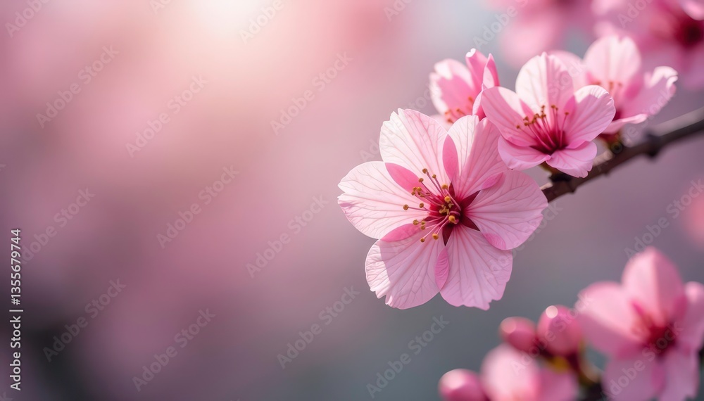 Obraz premium Delicate pink sakura blossoms, soft petals, gentle branches, surface pattern, floral, pastel