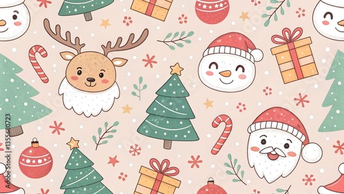 A cute and festive seamless Christmas pattern illustration, perfect for holiday designs.