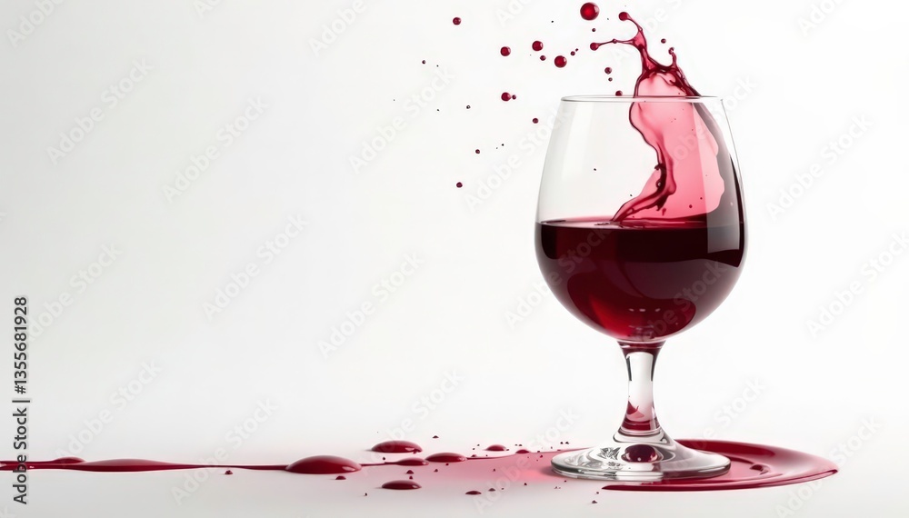 Fototapeta premium Elegant splash of red wine, clean white setting, dramatic, wine, splash